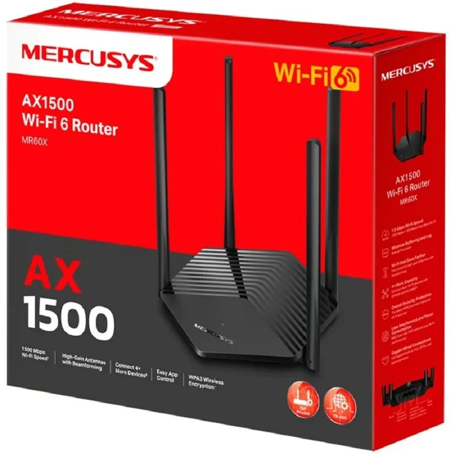 Роутер Mercusys MR60X, AX1500 Wi-Fi 6 — 4
