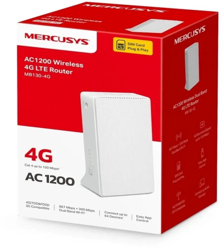 Роутер Mercusys MB130-4G 4G LTE AC1200