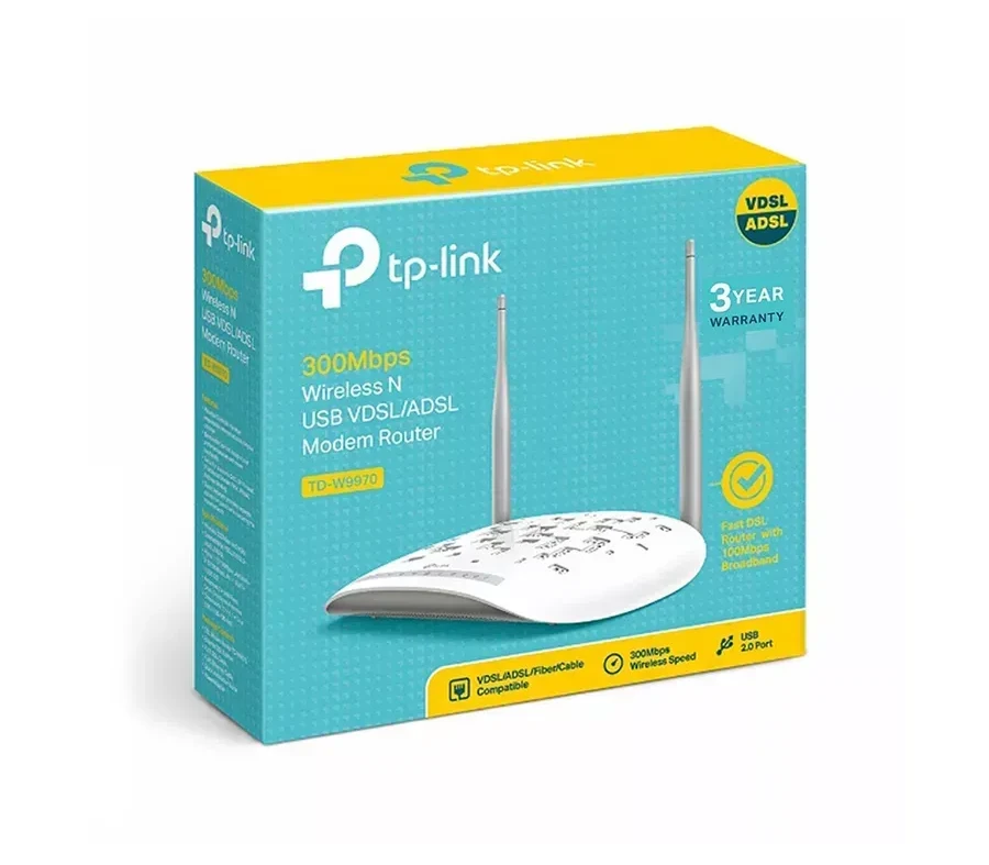 Модем TP-Link TD-W9970, VDSL2, Wi-Fi 300 Мбит/с, 4 порта, USB