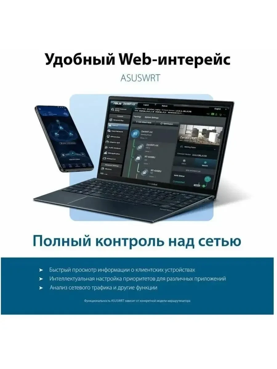 Маршрутизатор ASUS RT-AX53U, AX1800, Wi-Fi 6, 802.11ax, 1 WAN + 3 LAN — 2