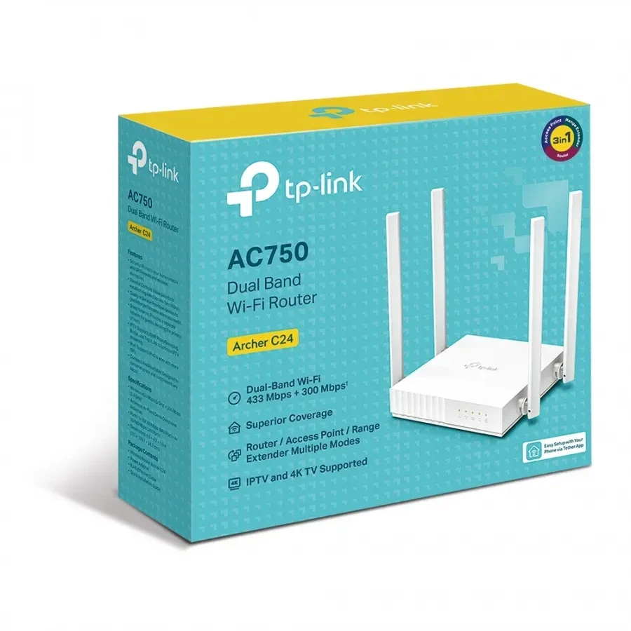Маршрутизатор TP-Link Archer C24, AC750, 4 антенны