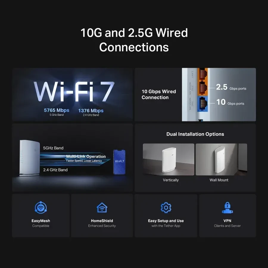 Маршрутизатор TP-Link Archer BE450, BE6500 GbE, Wi-Fi 7 — 5