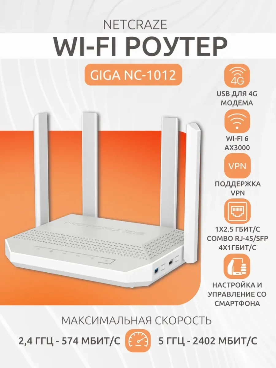 Маршрутизатор Netcraze Giga NC-1012 AX3000, Wi-Fi 6
