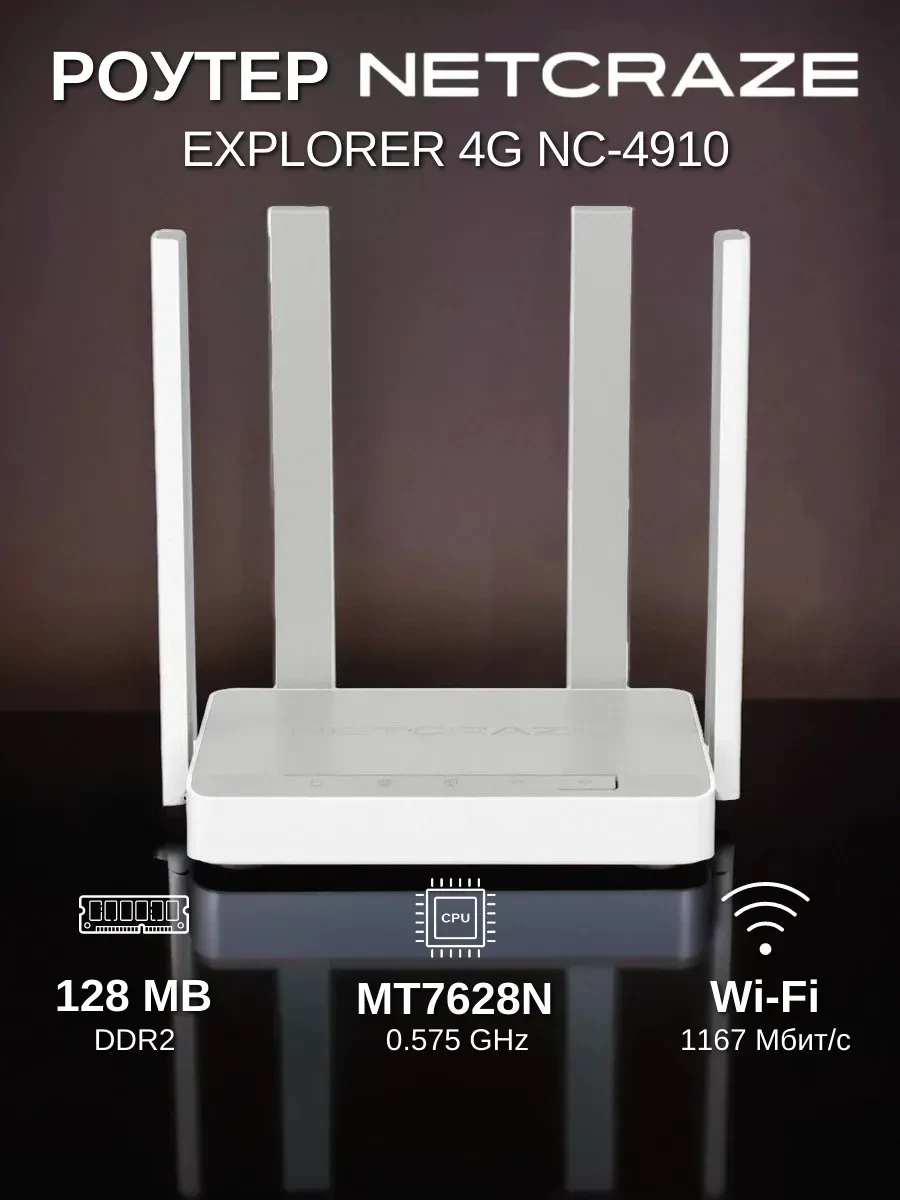 Маршрутизатор Netcraze Explorer 4G NC-4910 AC1200, Wi-Fi 5