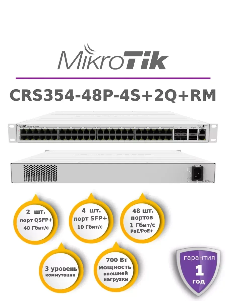 Коммутатор MikroTik CRS354-48P-4S+2Q+RM