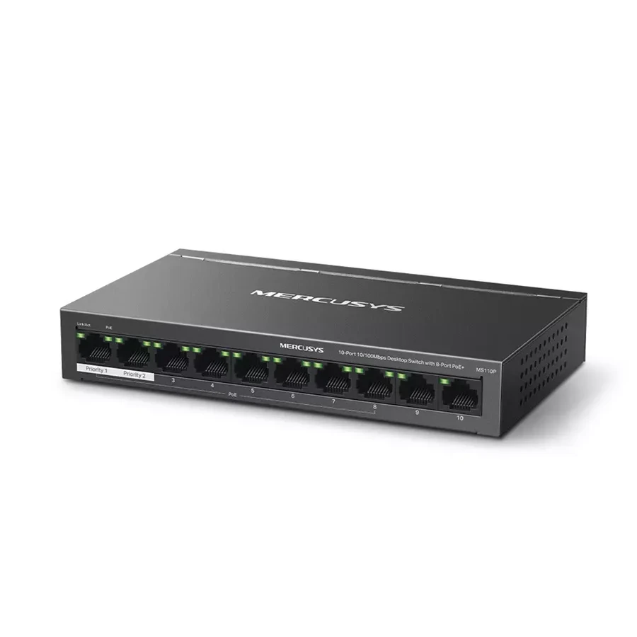 Коммутатор PoE+ Mercusys MS110P, 10 портов 10/100M
