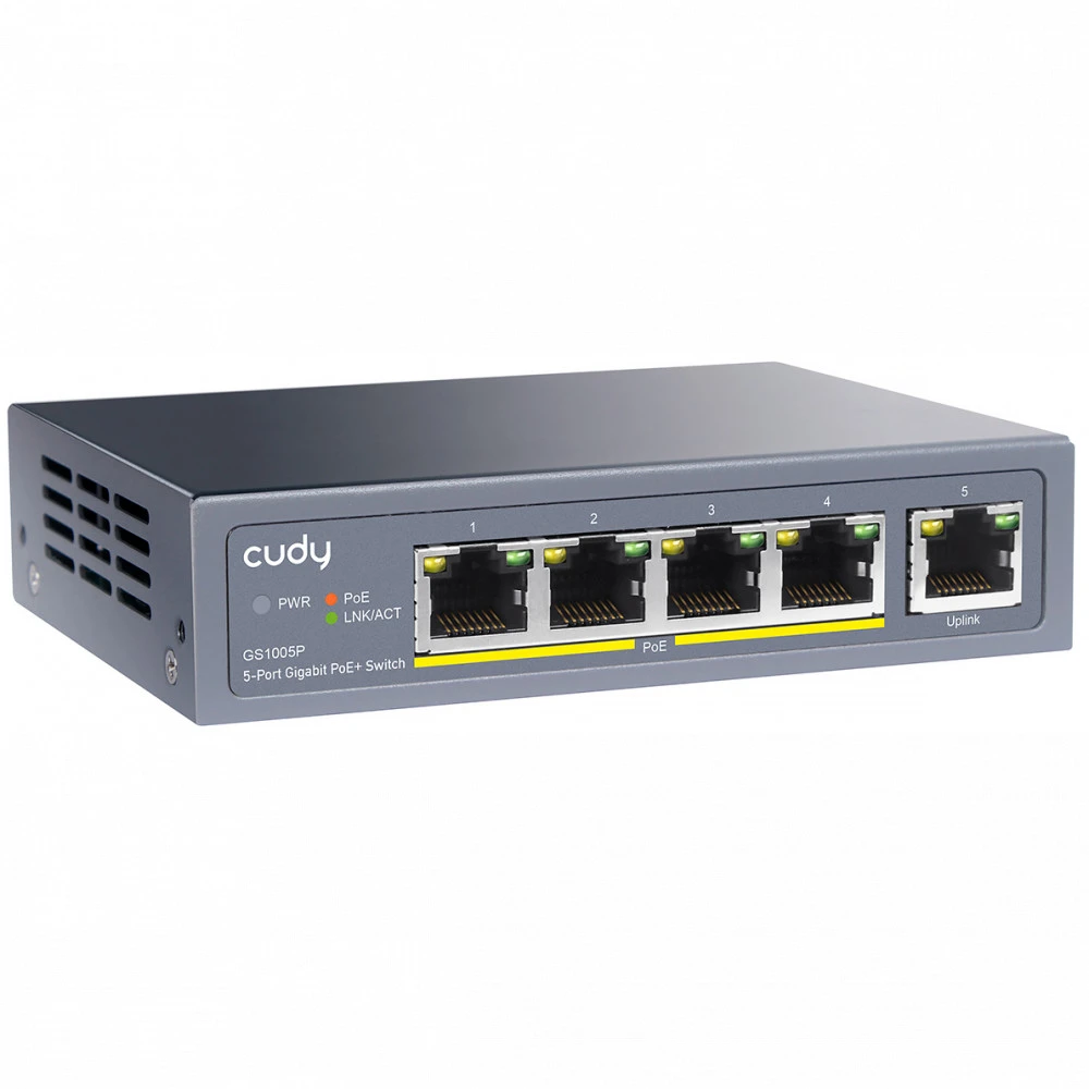 Коммутатор PoE+ GbE CUDY GS1005P, 5 портов