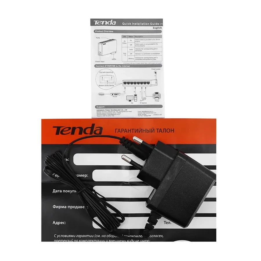 Коммутатор Tenda S108, 8 портов 10/100 Mbps, блок PS — 3