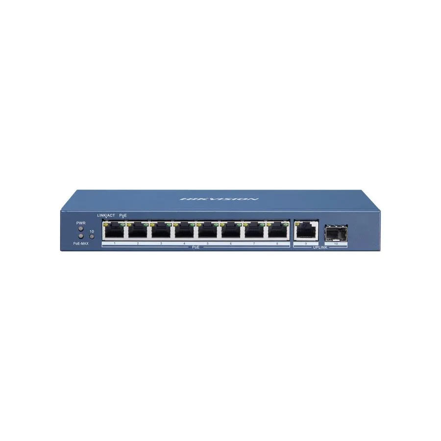Коммутатор Hikvision DS-3E0510P-E/M, 8 портов PoE, 1 SFP