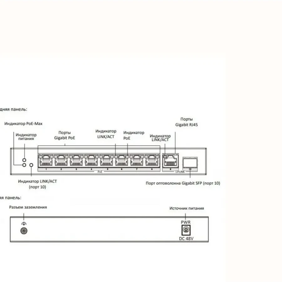 Коммутатор Hikvision DS-3E0510P-E/M, 8 портов PoE, 1 SFP — 3