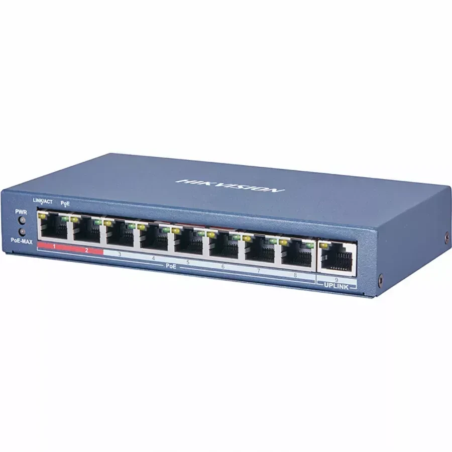 Коммутатор Hikvision DS-3E0109P-E(C), 8 портов PoE 115W