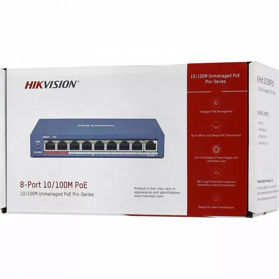 Коммутатор Hikvision DS-3E0109P-E(C), 8 портов PoE 115W — 3