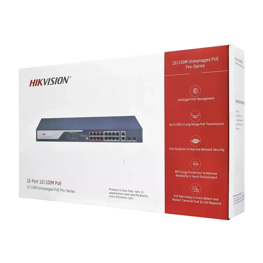 Коммутатор Hikvision DS-3E0318P-E(C), 16 портов PoE 225W — 2