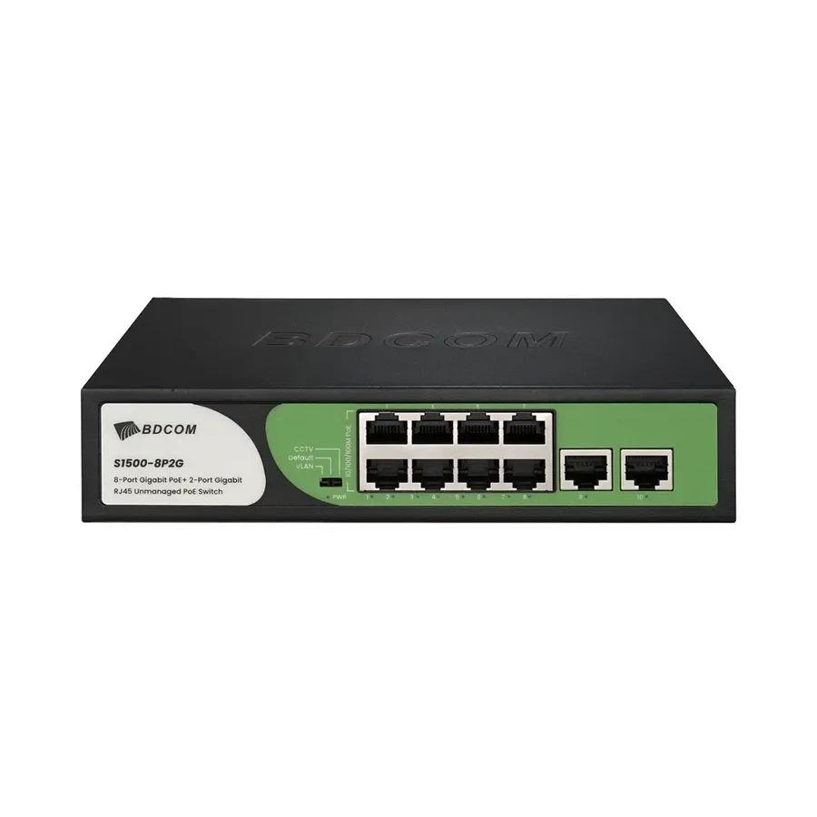Коммутатор BDCOM S1500-8P2G неуправляемый, 8xPoE+, 110W