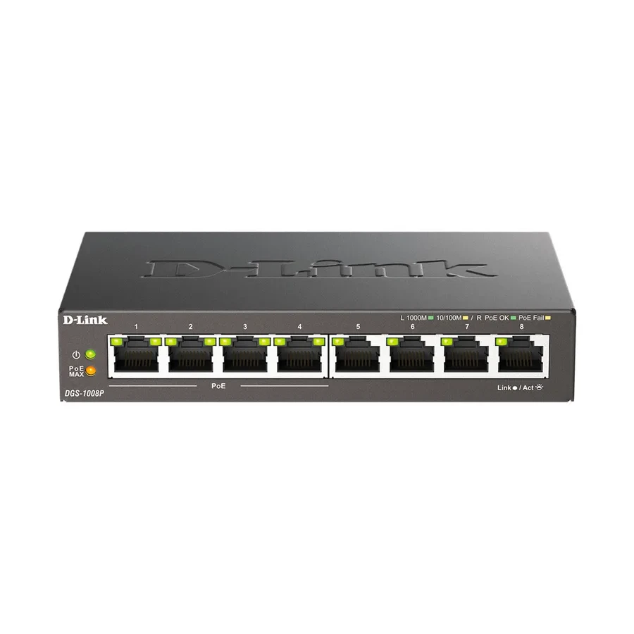 Коммутатор D-Link DGS-1008P/F3A неуправляемый, 8xGigabit, PoE 80W — 2