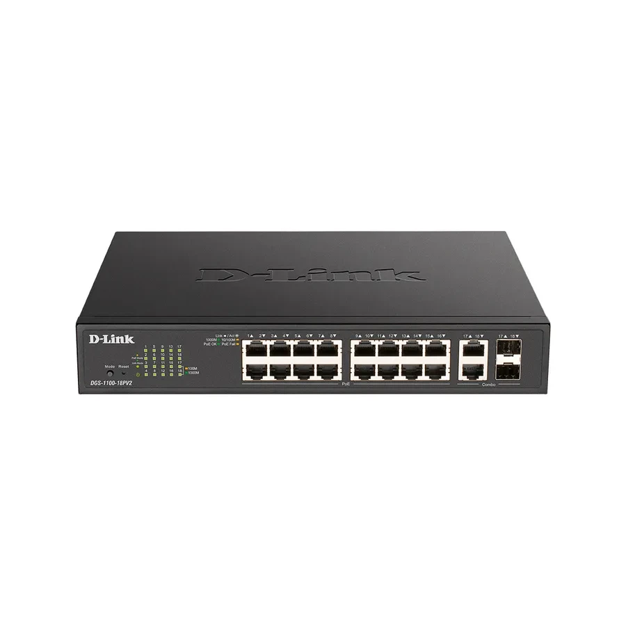 Коммутатор D-Link DGS-1100-18PV2 L2, 16xGigabit, 2xCombo, PoE 130W — 2