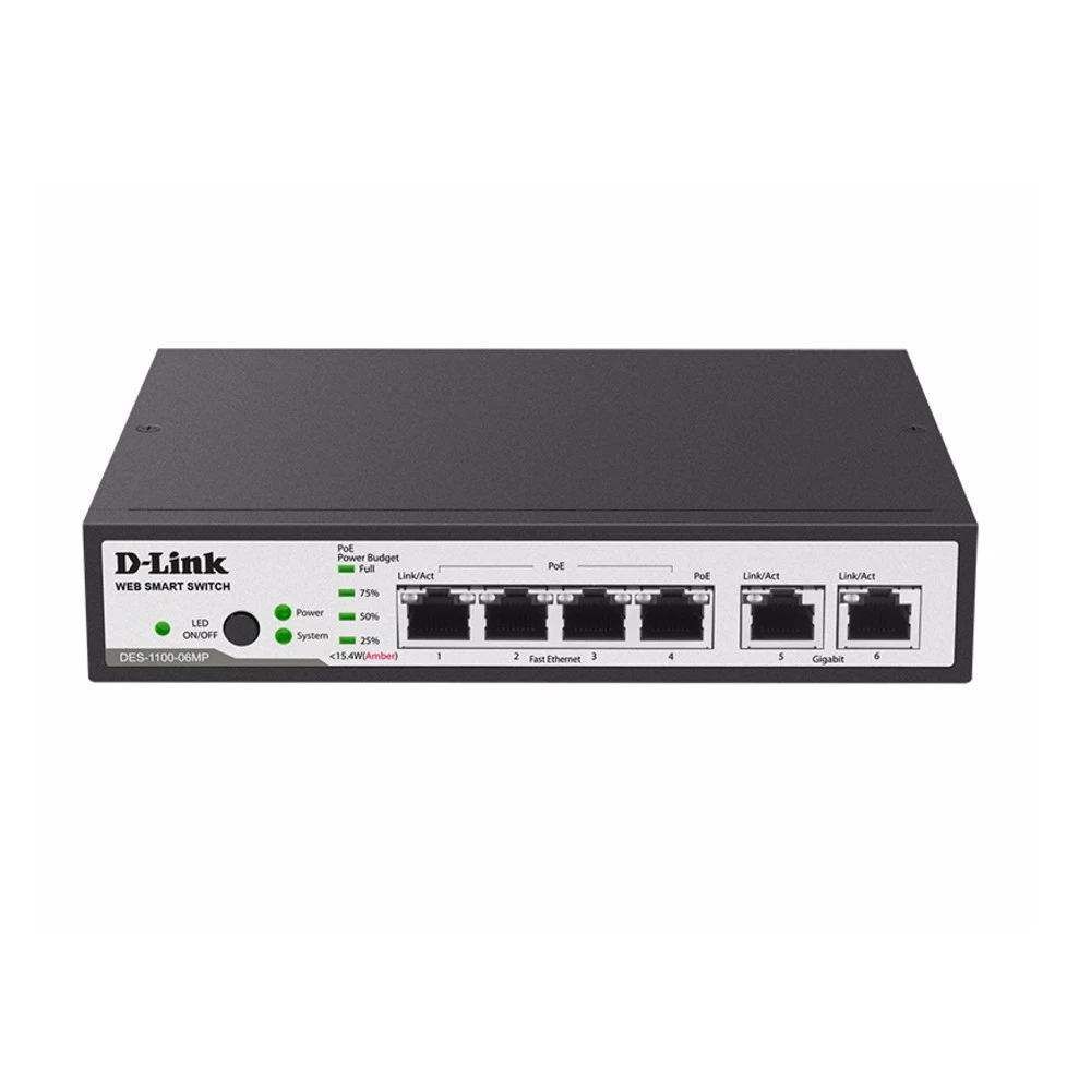 Коммутатор D-Link DES-1100, 4xPoE, 2x1G, 1U