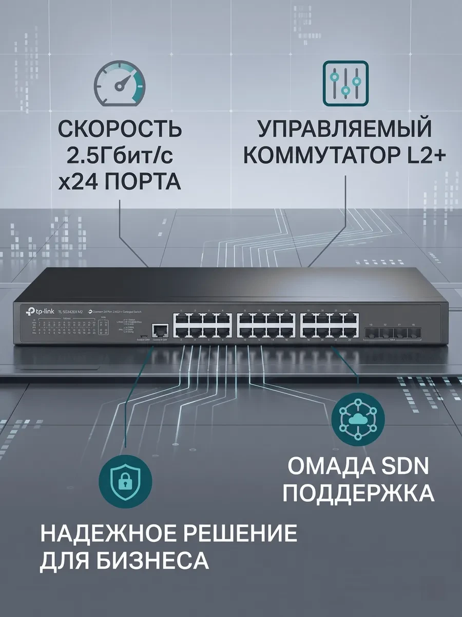 Коммутатор управляемый 2,5GbE 24-портовый Tp-Link SG3428X-M2