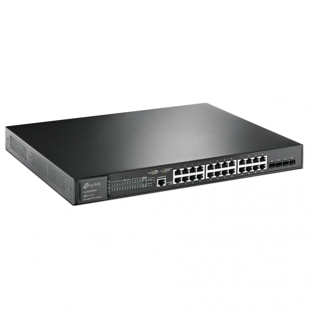 Omada 24-портовый гигабитный управляемый PoE+ коммутатор L2+ с 4 слотами 10G SFP+ 
Порты: 24 × гигабитных порта PoE+, 4 × слота 10G SFP+, 1 × консольный порт RJ45/Micro-USB
Спецификация: 802.3at/af, бюджет PoE 384 Вт, металлический корпус, монтаж в стойку — 4