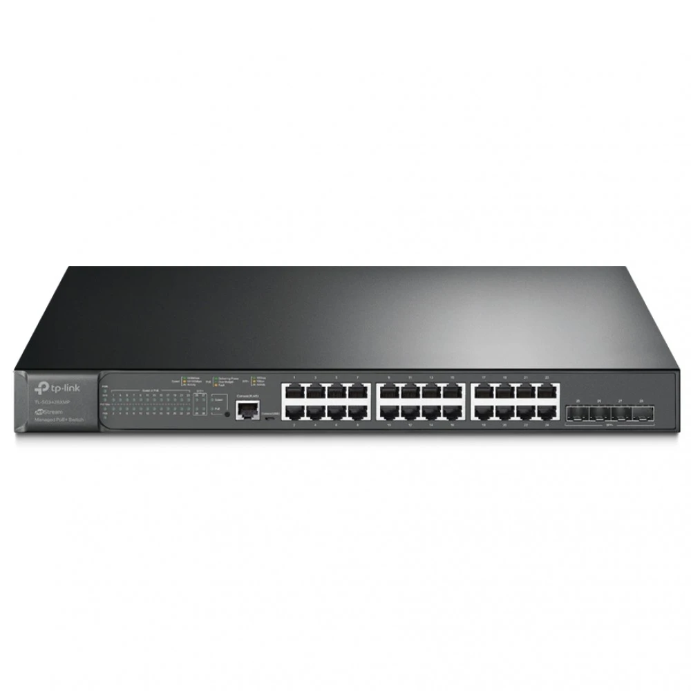 Omada 24-портовый гигабитный управляемый PoE+ коммутатор L2+ с 4 слотами 10G SFP+ 
Порты: 24 × гигабитных порта PoE+, 4 × слота 10G SFP+, 1 × консольный порт RJ45/Micro-USB
Спецификация: 802.3at/af, бюджет PoE 384 Вт, металлический корпус, монтаж в стойку — 5