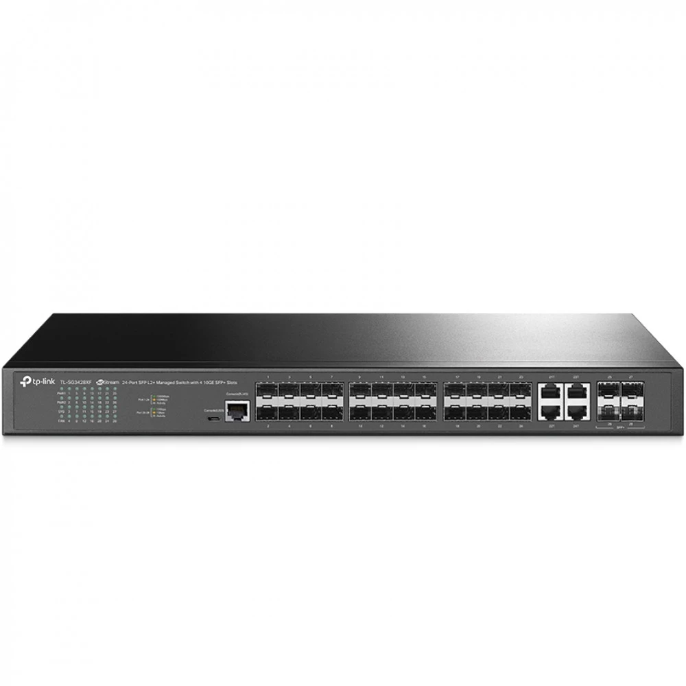 Omada 24-портовый гигабитный управляемый SFP-коммутатор L2+ с 4 слотами 10G SFP+
Порты: 20 × гигабитных SFP-слота, 4 × гигабитных Combo-порта SFP/RJ45, 4 × слота 10G SFP+, 1 × консольный порт RJ45/Micro-USB
Спецификация: металлический корпус, монтаж в сто — 3