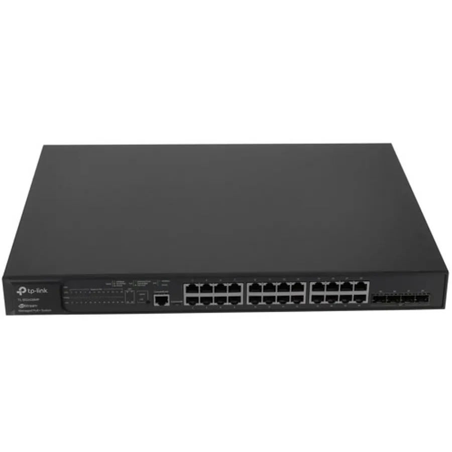 Omada 28-портовый гигабитный управляемый PoE+ коммутатор L2+ с 4 слотами SFP
Порты: 24 × гигабитных порта PoE+, 4 × гигабитных SFP слота, 1 × консольный порт RJ45/Micro-USB
Спецификация: 802.3at/af, бюджет PoE 384 Вт, металлический корпус, монтаж в стойку — 4