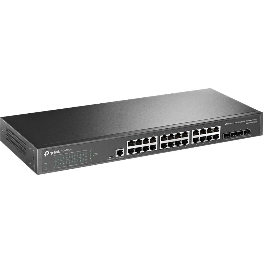 Omada 24-портовый гигабитный управляемый коммутатор L2+ с 4 слотами SFP
Порты: 24 × гигабитных порта RJ45, 4 × гигабитных SFP слота, 1 × консольный порт RJ45/Micro-USB
Спецификация: металлический корпус, монтаж в стойку 19"
Особенности: интеграция с контр — 3