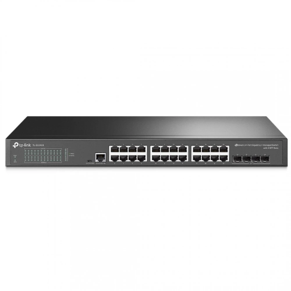 Omada 24-портовый гигабитный управляемый коммутатор L2+ с 4 слотами SFP
Порты: 24 × гигабитных порта RJ45, 4 × гигабитных SFP слота, 1 × консольный порт RJ45/Micro-USB
Спецификация: металлический корпус, монтаж в стойку 19"
Особенности: интеграция с контр — 4