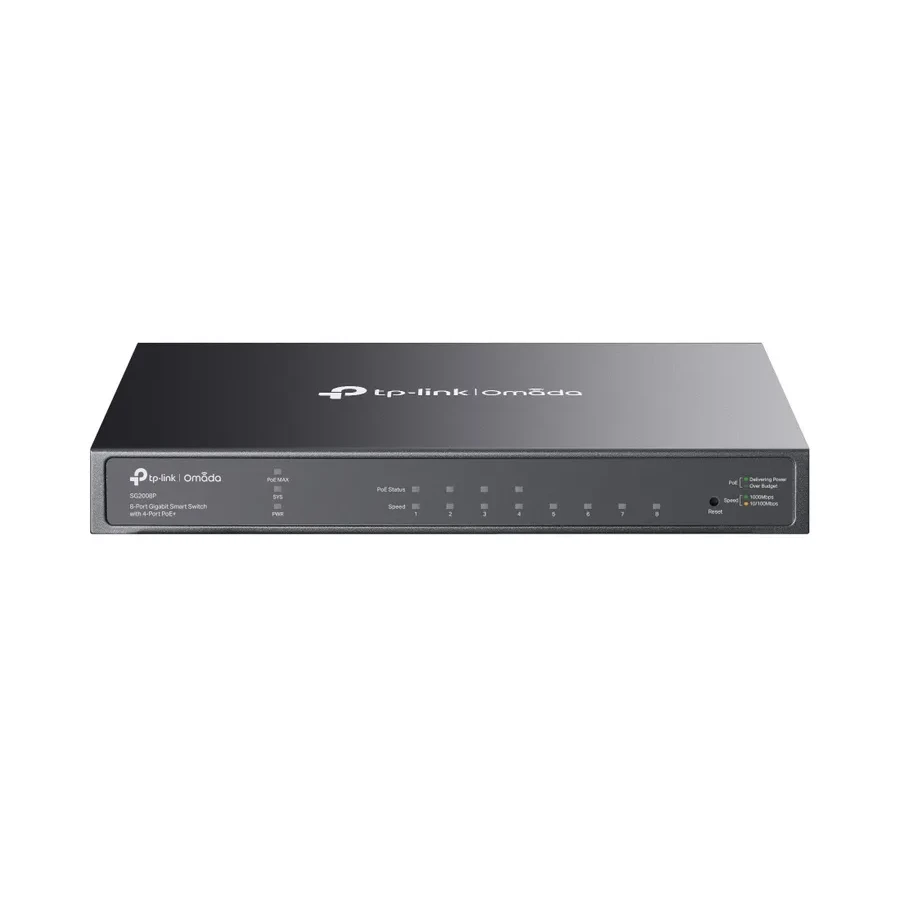 Omada 8-портовый гигабитный коммутатор Smart с 4 портами PoE+
Порты: 4 × гигабитных порта PoE+
Спецификация: 802.3at/af, бюджет PoE 62 Вт, настольный металлический корпус
Особенности: интеграция с контроллером Omada SDN, 802.1Q VLAN, STP/RSTP/MSTP, IGMP S — 2