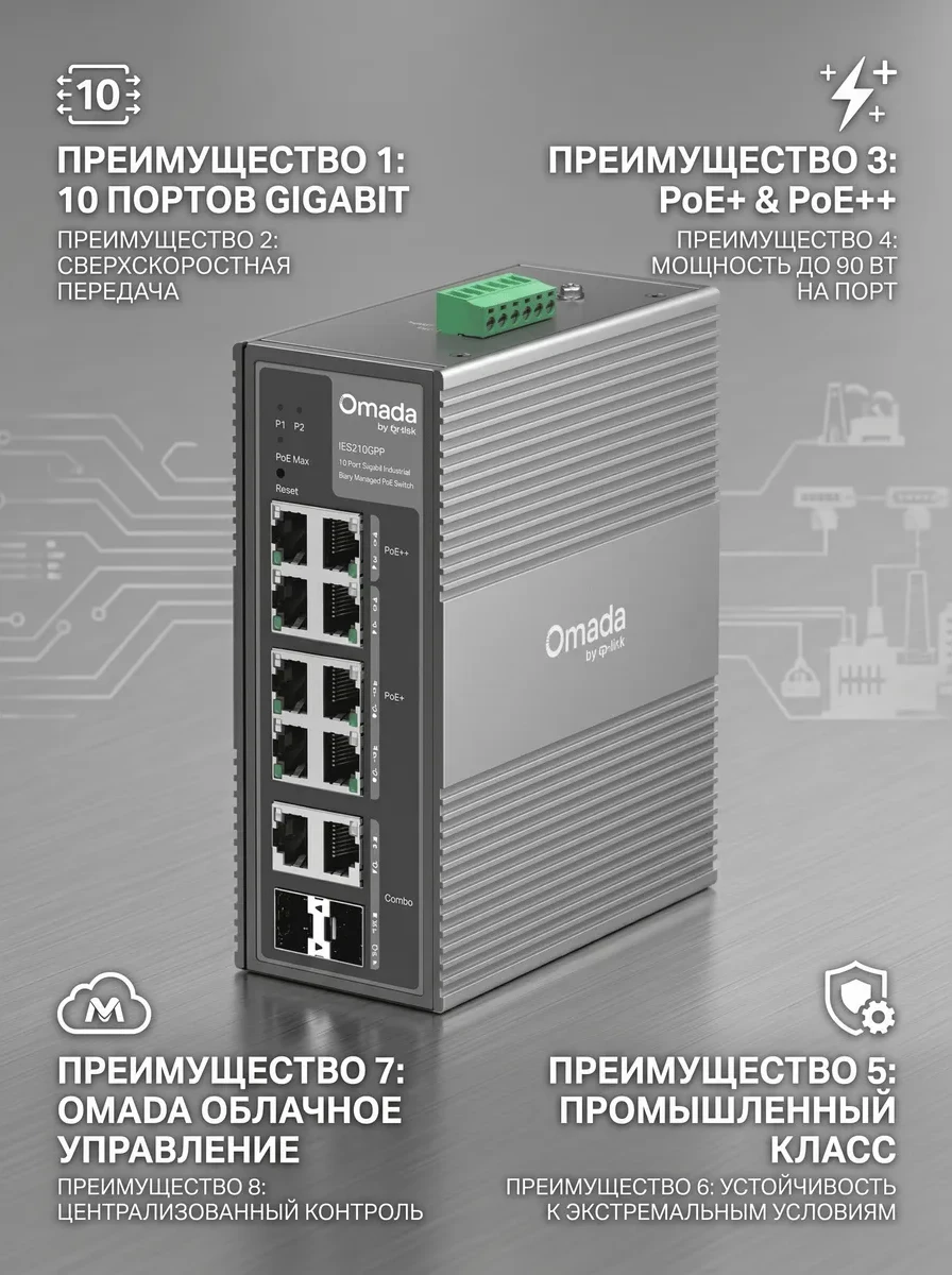 Коммутатор TP-Link Omada IES210GPP PoE+, 10 портов — 2