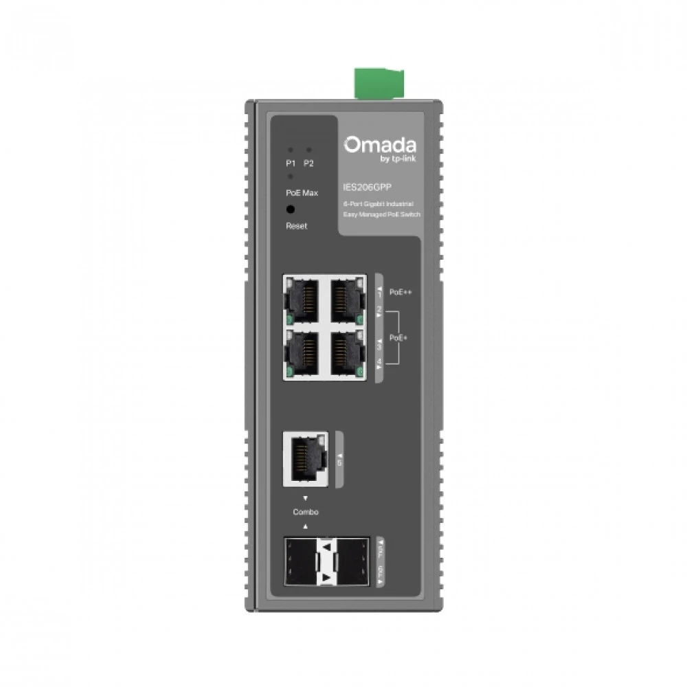 Omada 6-портовый гигабитный индустриальный коммутатор Easy Managed с 3 портами PoE+ и 1 портом PoE++
Порты: 1 × гигабитный порт PoE++, 3 × гигабитных порта PoE+, 1 × гигабитный SFP-слот, 1 × гигабитный Combo-порт RJ45/SFP
Спецификация: 802.3af/at/bt type3 — 4