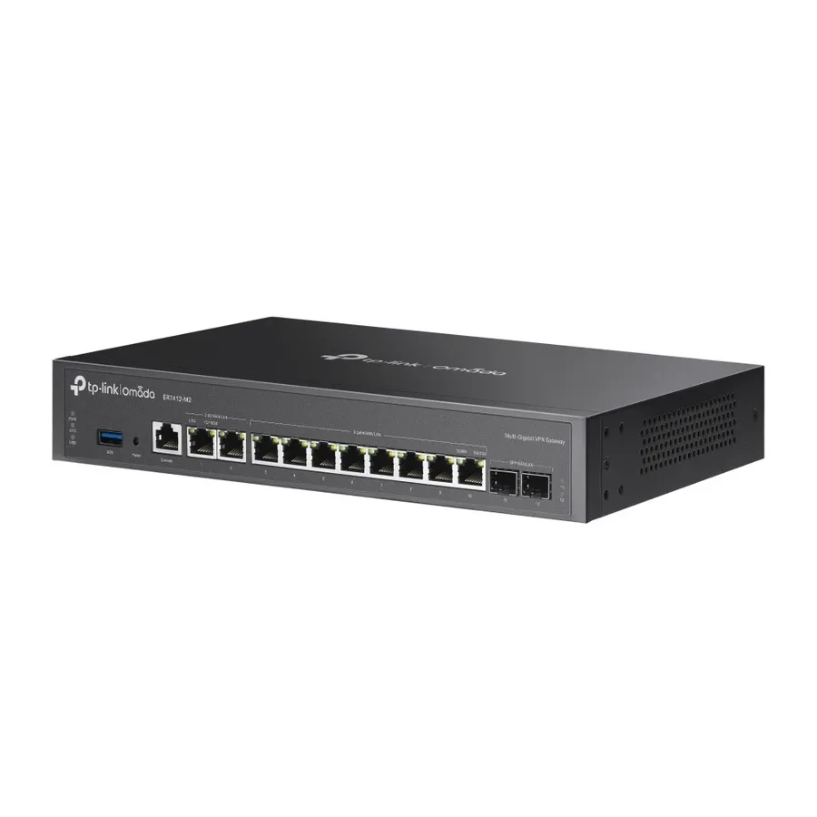 Omada Мультигигабитный VPN-маршрутизатор
Порты: 2 × порта 2.5 Гбит/с RJ45, 2 × гигабитных WAN/LAN SFP-порта, 8 × гигабитных WAN/LAN порта RJ45, 1 × порт USB 3.0
Спецификация: металлический корпус, монтаж в стойку 13"
Особенности: интеграция с контроллером — 2