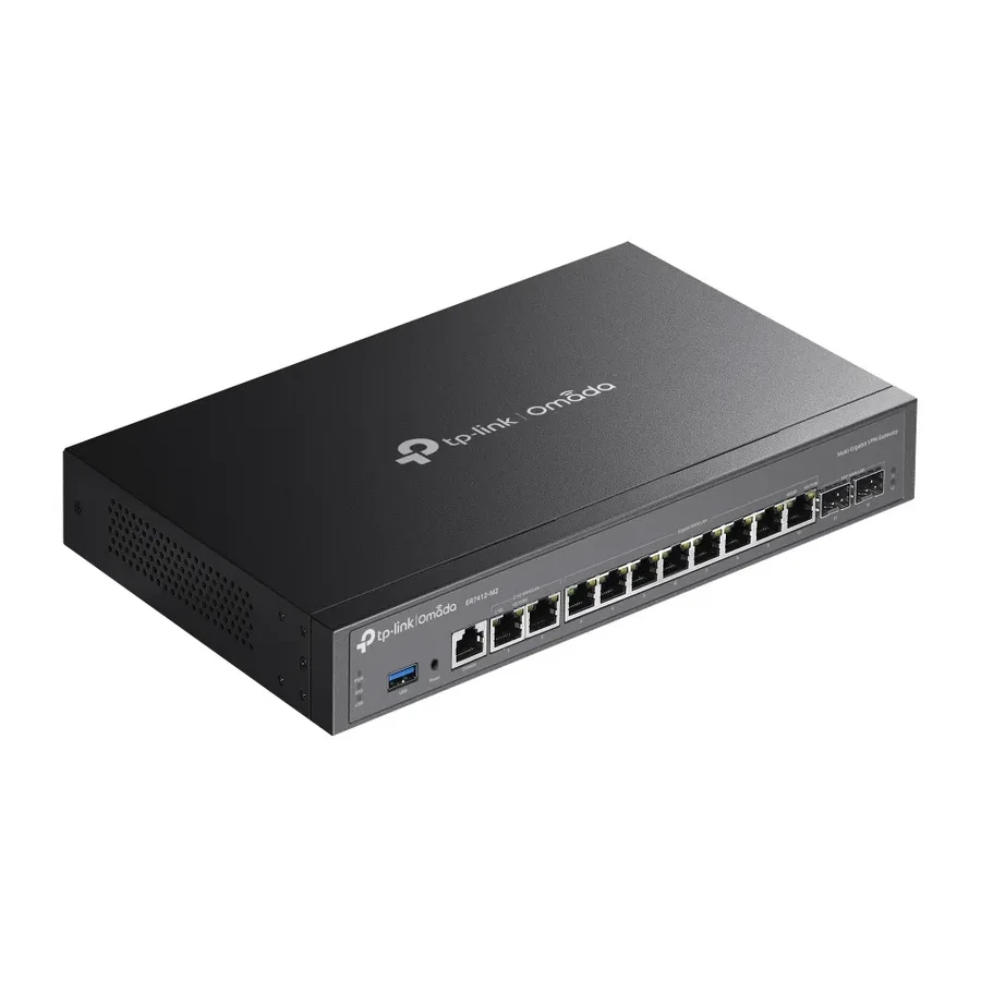 Omada Мультигигабитный VPN-маршрутизатор
Порты: 2 × порта 2.5 Гбит/с RJ45, 2 × гигабитных WAN/LAN SFP-порта, 8 × гигабитных WAN/LAN порта RJ45, 1 × порт USB 3.0
Спецификация: металлический корпус, монтаж в стойку 13"
Особенности: интеграция с контроллером — 3
