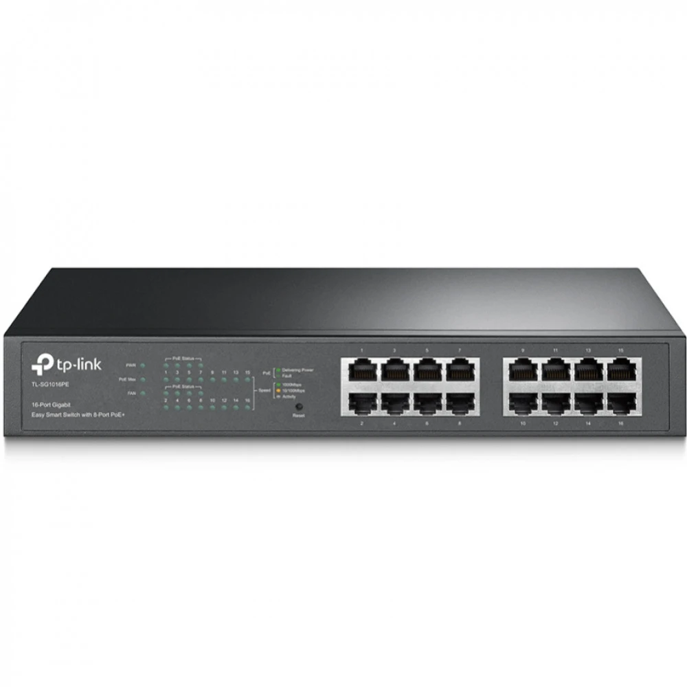 Easy Smart гигабитный 16-портовый коммутатор PoE+, настольный/монтируемый в стойку, 16 гигабитных портов, из них 8 портов PoE+, поддержка стандарта 802.3af/at, общий бюджет PoE: 110Вт, QoS, VLAN на основе MTU/порта/тэга , IGMP Snooping V1/V2/V3, агрегиров