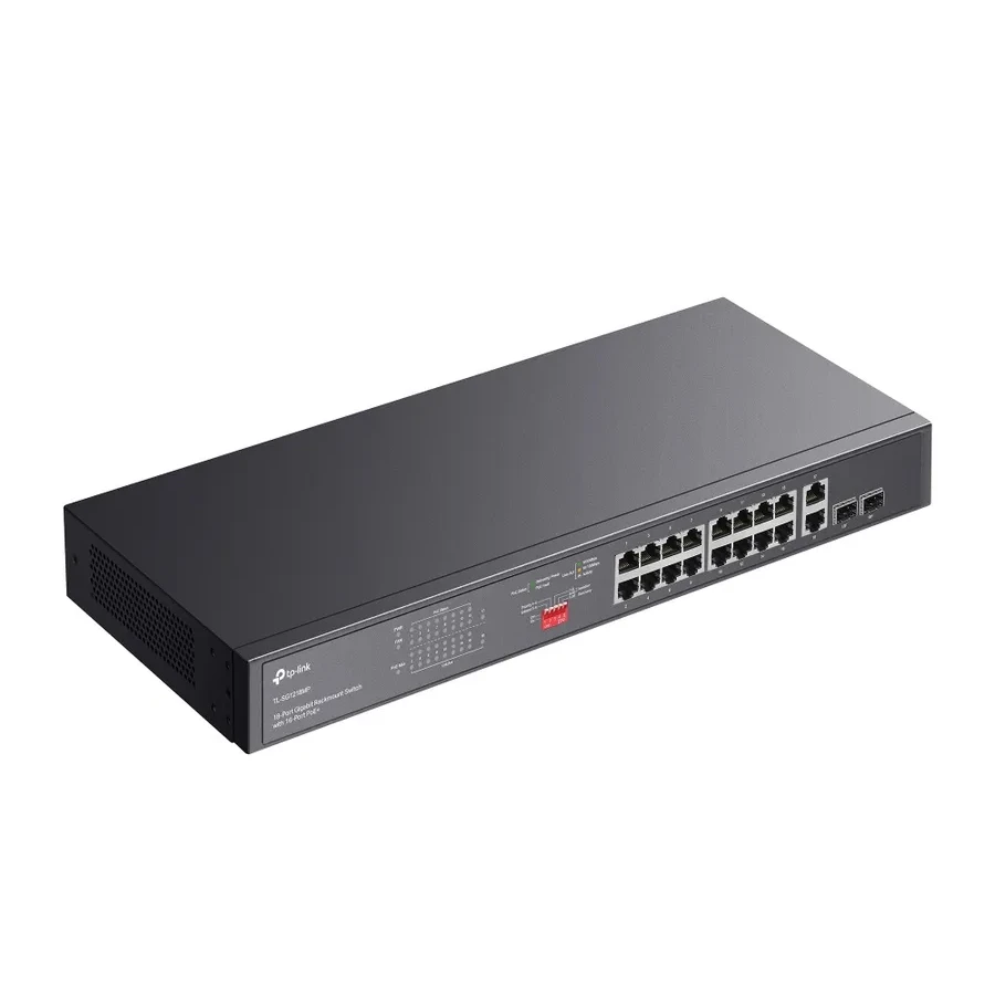 18-портовый гигабитный неуправляемый коммутатор с 16 портами PoE+, 18 портов RJ45 10/100/1000 Мбит/с + 2 комбо-SFP слота, поддержка 802.3af/at, PoE-бюджет 250Вт, поддержка 802.1p/DHCP QoS, монтируемый в стойку 19" — 3