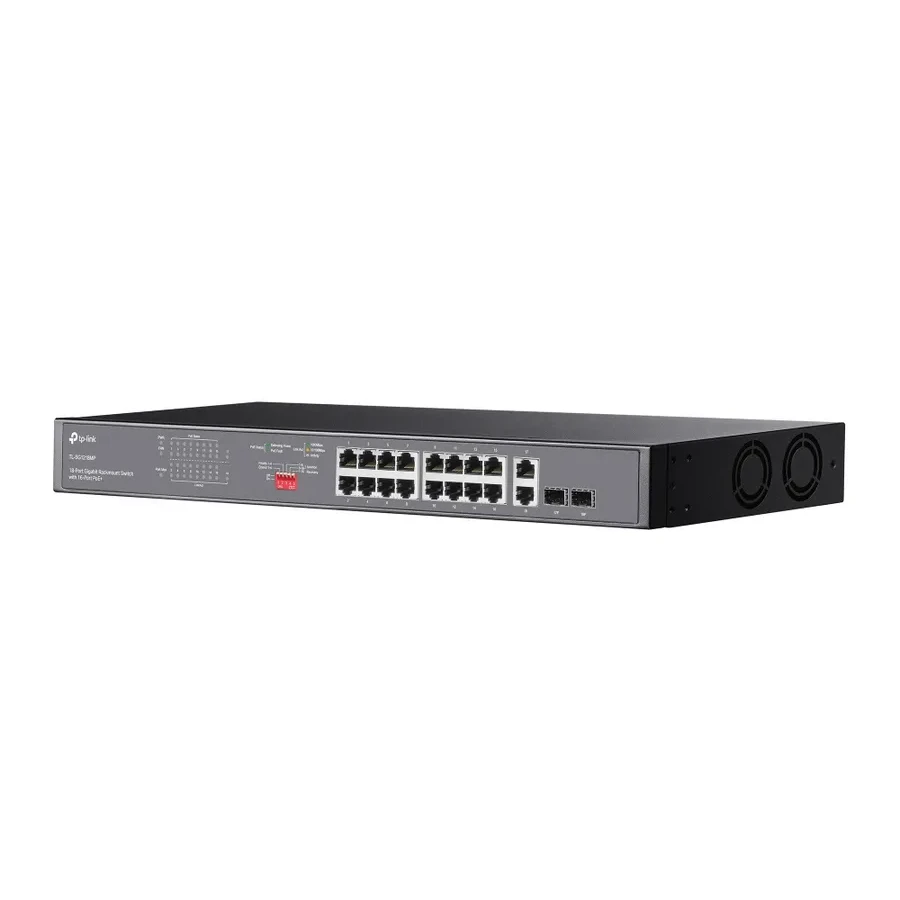18-портовый гигабитный неуправляемый коммутатор с 16 портами PoE+, 18 портов RJ45 10/100/1000 Мбит/с + 2 комбо-SFP слота, поддержка 802.3af/at, PoE-бюджет 250Вт, поддержка 802.1p/DHCP QoS, монтируемый в стойку 19" — 4