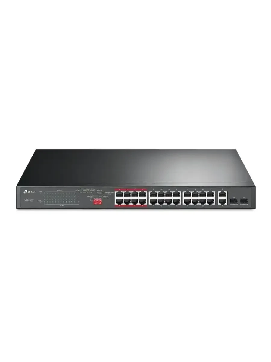 Неуправляемый коммутатор с 24 x 10/100 Мбит/с портами PoE+ и 2 гигабитными портами
Порты: 24× 10/100 Мбит/с PoE+ порта, 2× гигабитных non-PoE портов, 2× Combo гигабитных SFP слота
Параметры: 802.3at/af, бюджет PoE 250 Вт, стальной корпус, установка в 19"- — 5