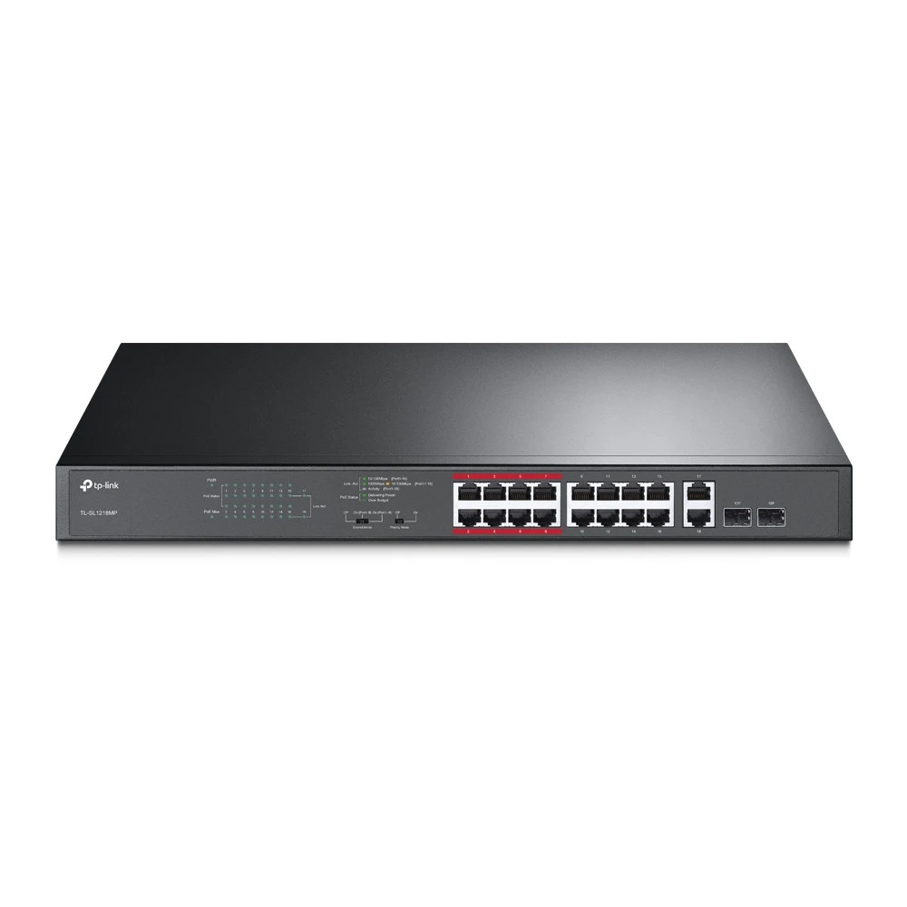 16-портовый 10/100Мбит PoE+ коммутатор, 16 портов RJ45 10/100 Мбит/с + 2 гигабитных комбинированных SFP-слота, поддержка 802.3at/af, до 192 Ватт питание по PoE, 19- дюймовый монтируемый в стойку стальной корпус, режим Extend Mode для передачи PoE до 250 м — 2