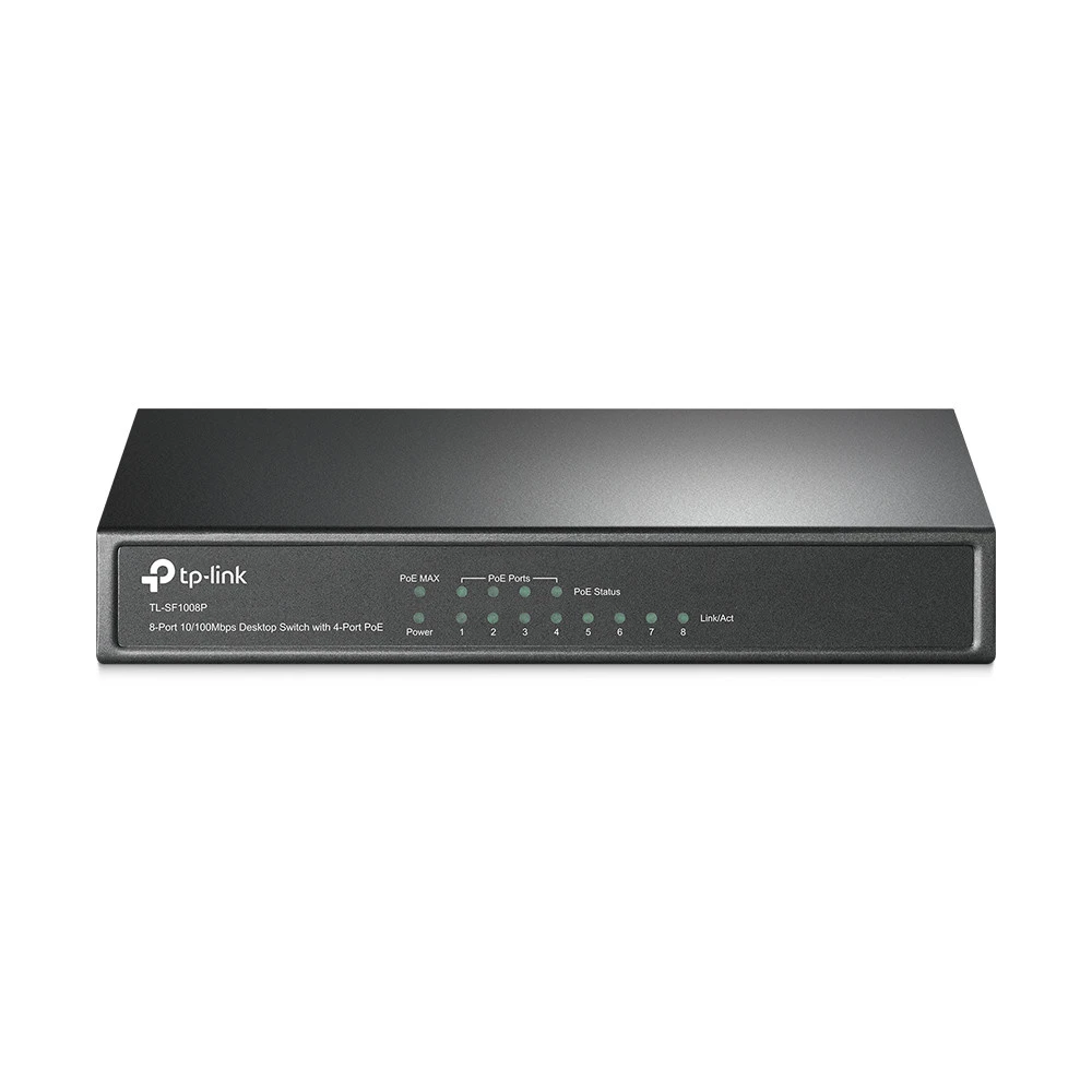8-портовый 10/100 Мбит/с настольный PoE коммутатор, 8 портов RJ45 10/100 Мбит/с + 4 порта PoE, IEEE 802.3af, бюджет PoE 57 Вт, стальной корпус — 2