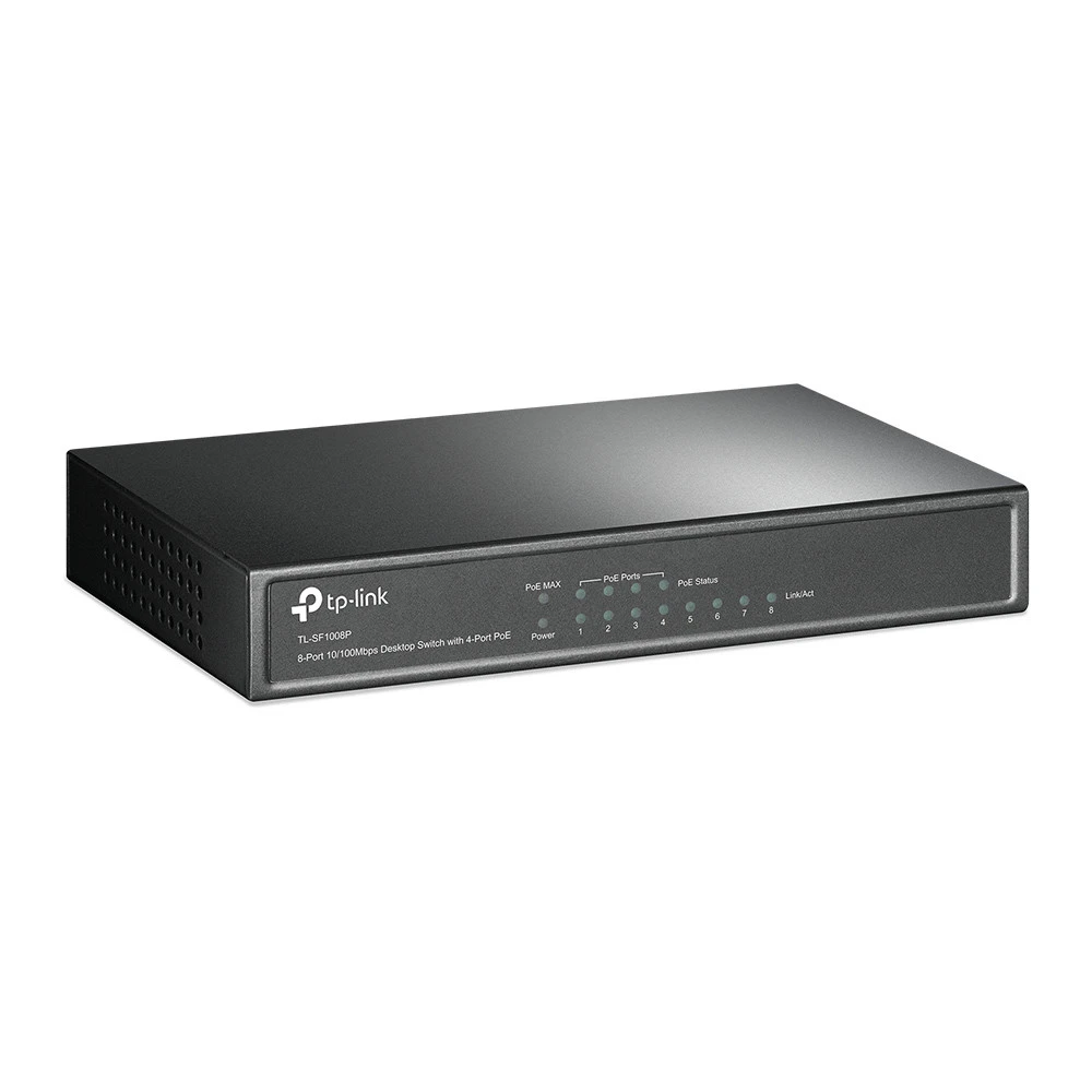 8-портовый 10/100 Мбит/с настольный PoE коммутатор, 8 портов RJ45 10/100 Мбит/с + 4 порта PoE, IEEE 802.3af, бюджет PoE 57 Вт, стальной корпус — 3