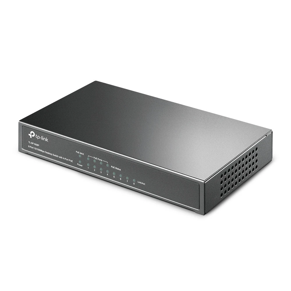 8-портовый 10/100 Мбит/с настольный PoE коммутатор, 8 портов RJ45 10/100 Мбит/с + 4 порта PoE, IEEE 802.3af, бюджет PoE 57 Вт, стальной корпус — 4