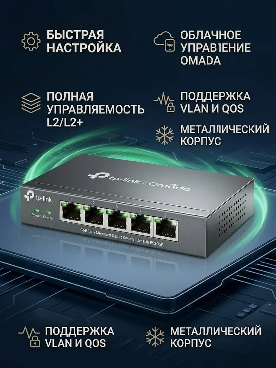 Коммутатор GbE Easy Managed 5-портовый TP-Link Omada ES205G