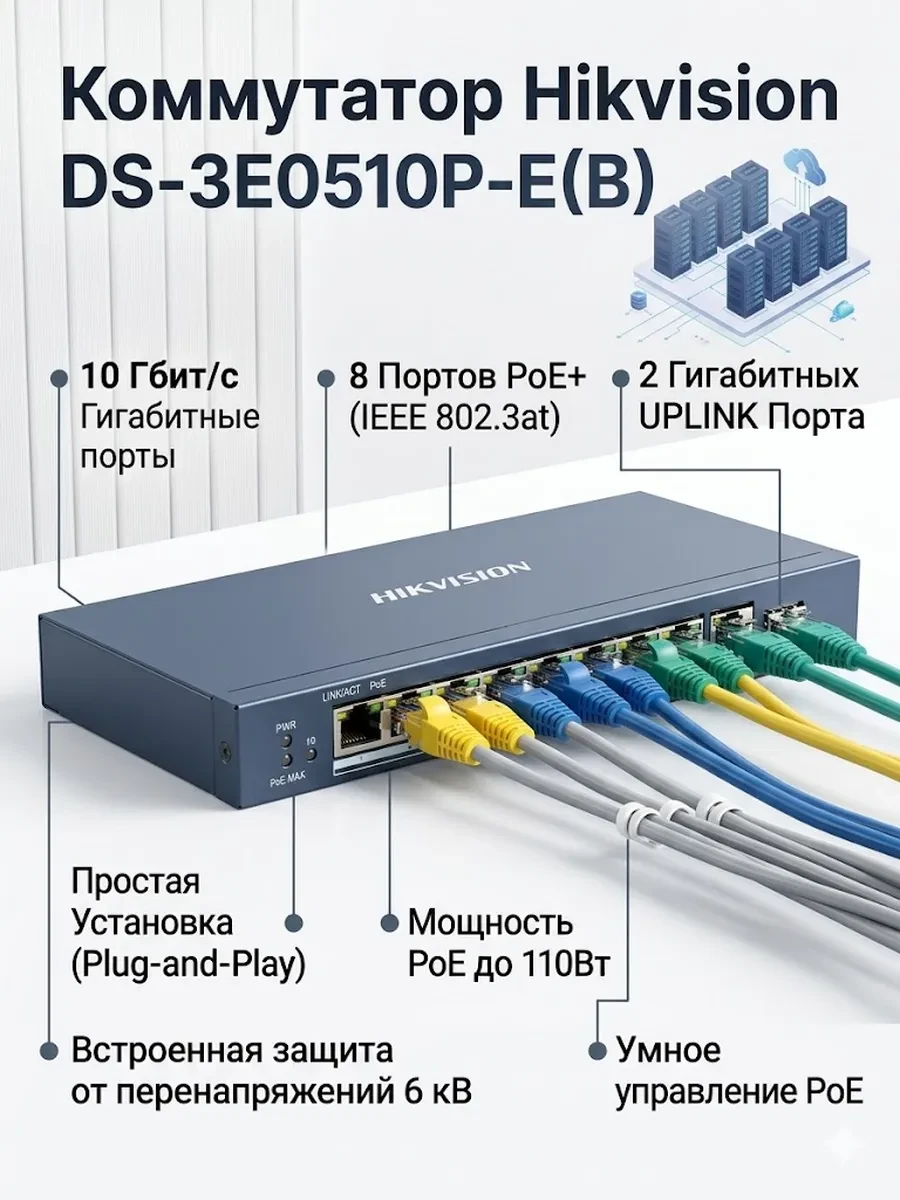 Коммутатор Hikvision DS-3E0510P-E(B)