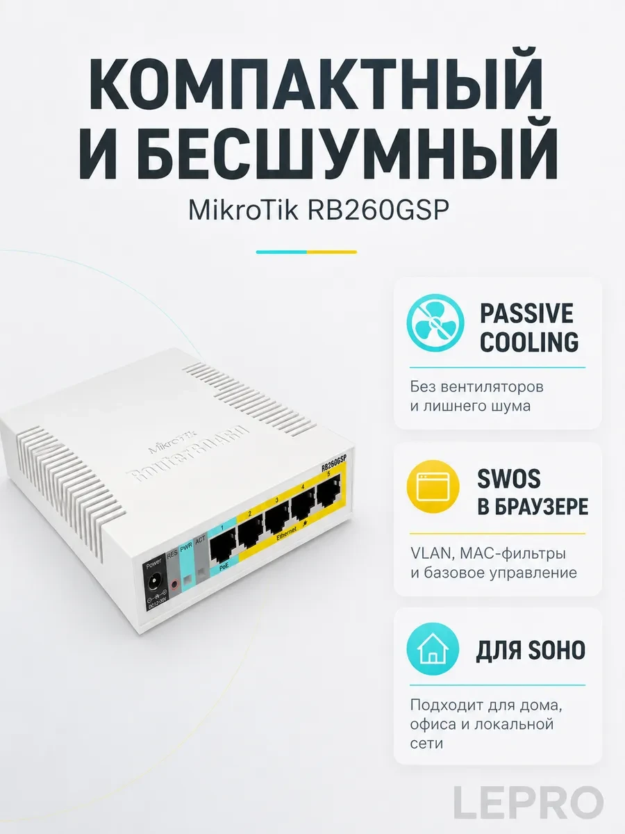 Коммутатор 5 port MikroTik RB260GSP — 3