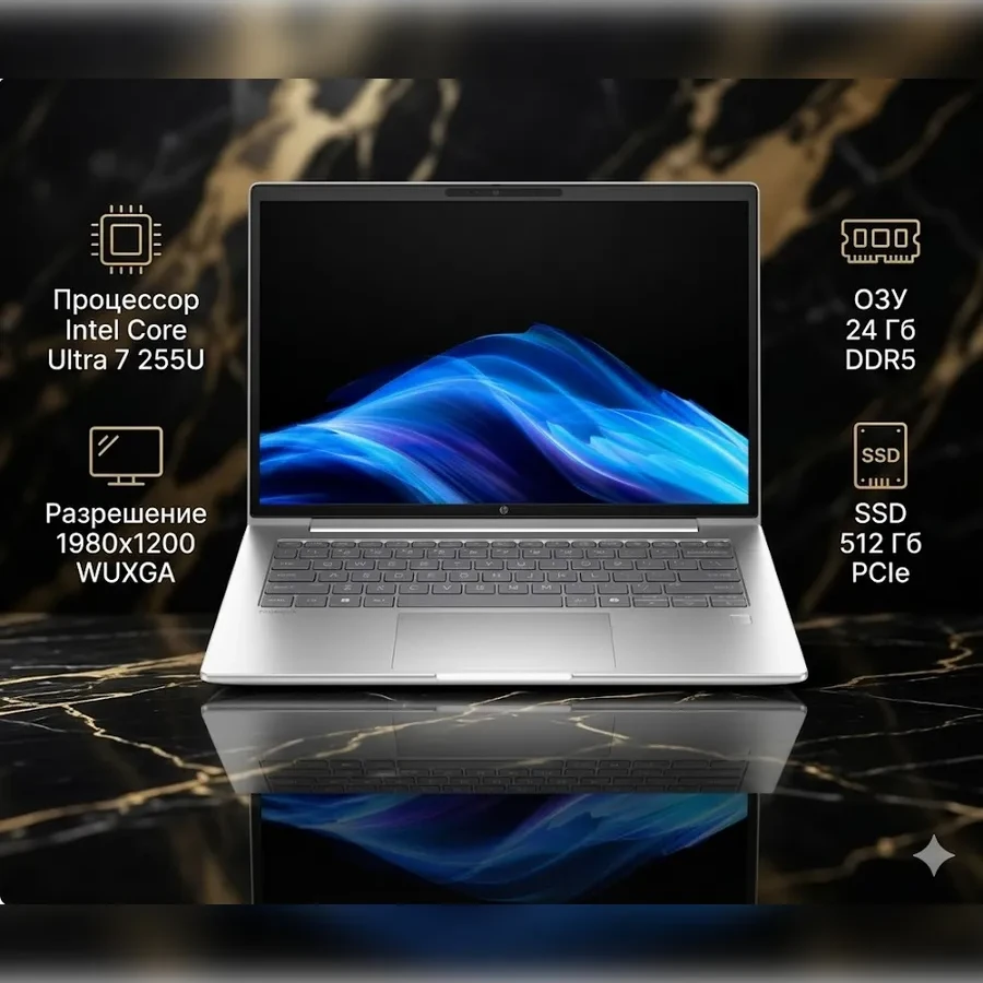 Ноутбук HP ProBook 4 G1i / UMA Ultra 7 255U 4 inch G1i / .0 WUXGA UWVA 300 5MP IR 60Hz bnt Panel / (1x24GB) DDR5 5600 SODIMM Memory / PCIe NVMe Value / W11p64 / 1yw / Dual AryMic 5MP USB2 IR WFOVCamera / Clickpad Backlit / Intel AX211 Wi-Fi 6E, Intel Core Ultra 7 255U, 24 ГБ, 512 ГБ, 14"