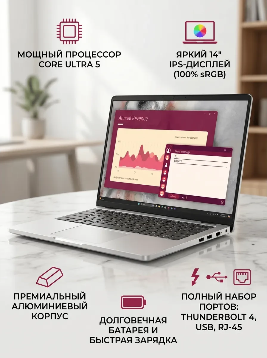 Ноутбук Dell Pro 14 Plus, Intel Core Ultra 5 236V, 16 ГБ, 512 ГБ, 14.5"