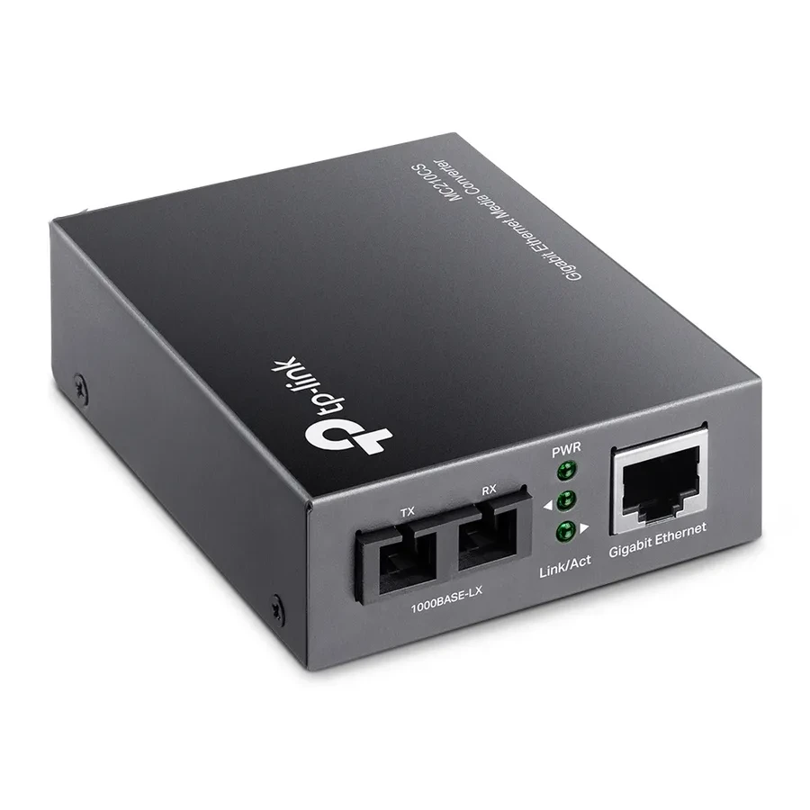 Медиаконвертер 10/100/1000 Мбит/с RJ45 - 1000 Мбит/с разъём SC (одномодовый оптоволоконный кабель), полнодуплексный, до 15км, переключающийся адаптер питания, возможность установки в шасси TL-MC1400 — 2