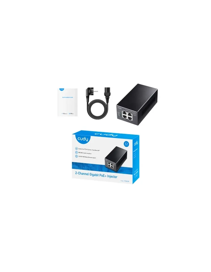 Инжектор PoE+ GbE CUDY POE220, 2 канала 30W — 2