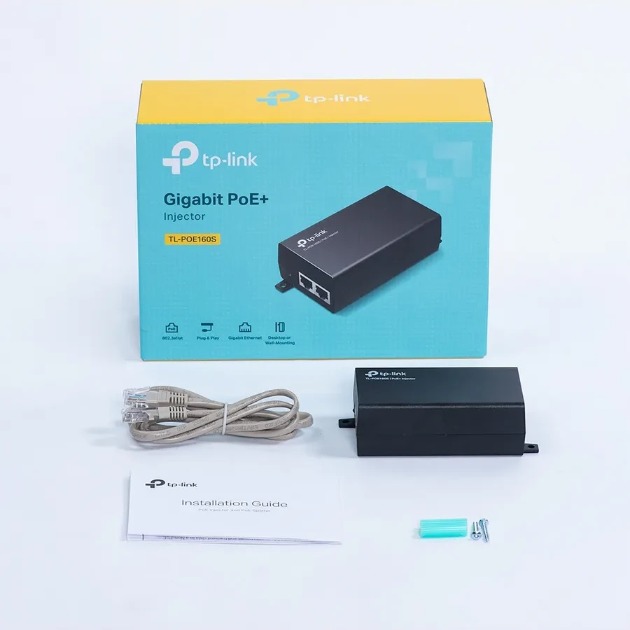 Omada Инжектор PoE+. Порты: 1 × гигабитный порт PoE, 1 × гигабитный порт без PoE. Спецификация: совместимость с 802.3at/af, передача данных и питания по одному кабелю на расстояние до 100 метров, пластиковый корпус, компактный размер — 2