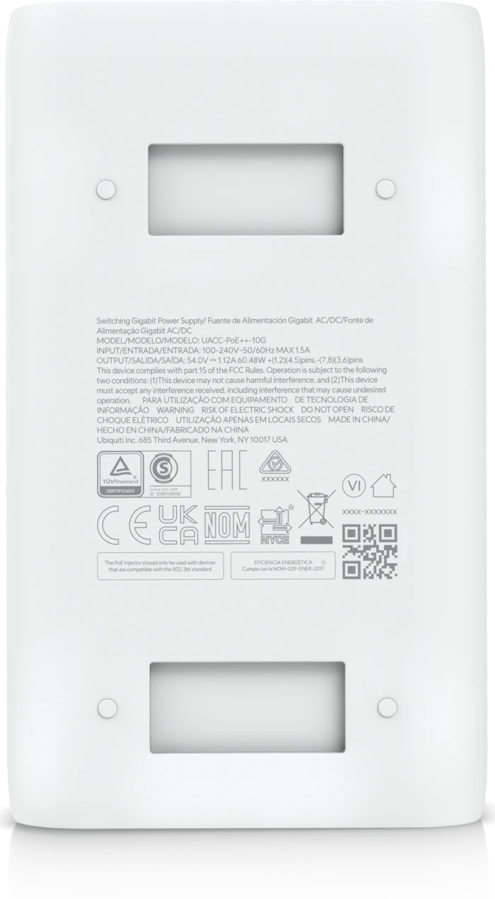 PoE-инжектор Ubiquiti UniFi UACC-PoE++-10G-EU 10G PoE++ Adapter (60W), can power UniFi PoE++ devices, reduce dependency on PoE switch power, and provide a Multi-Gigabit LAN connection